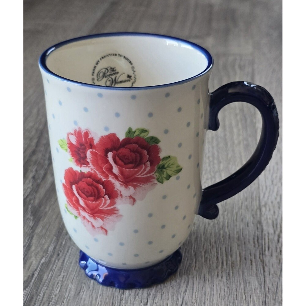 The Pioneer Woman Heritage Floral Coffee Tea Footed Mug Cup w/Roses & Polka Dots